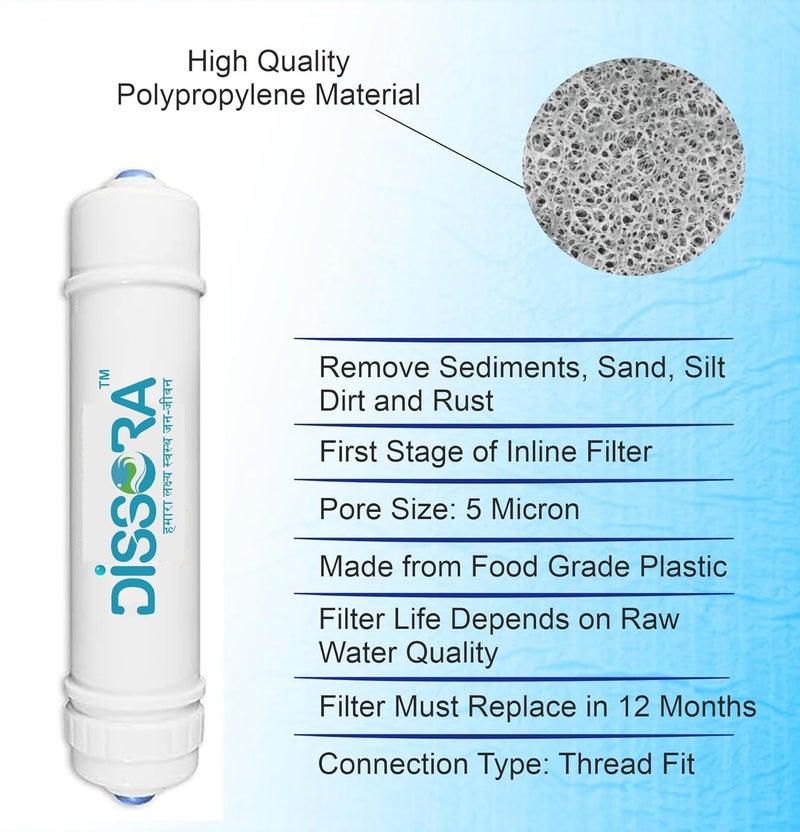 Dissora Basic 10 Inch Inline Pre Activated Carbon and Sediment Filter Cartridge Set Suitable for All Kind of RO UV UF Water Purifier Pack of 2 - Image 2