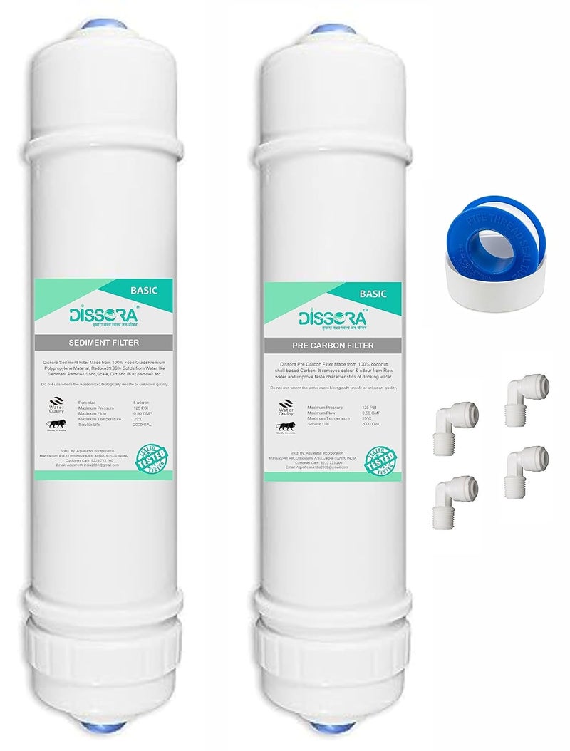 Dissora Basic 10 Inch Inline Pre Activated Carbon and Sediment Filter Cartridge Set Suitable for All Kind of RO UV UF Water Purifier Pack of 2 - Image 1