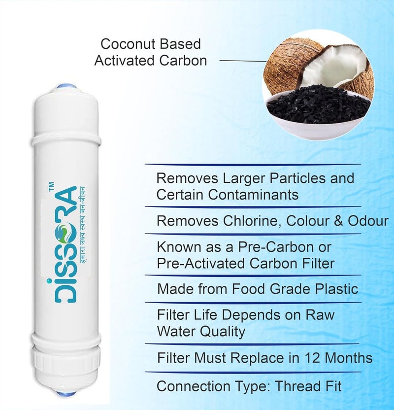 Dissora Basic 10 Inch Inline Pre Activated Carbon and Sediment Filter Cartridge Set Suitable for All Kind of RO UV UF Water Purifier Pack of 2 - Image 3