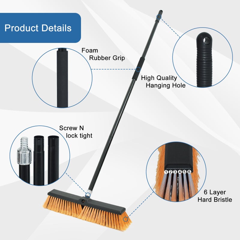 PBHEPJ 24 Inchs Push Broom Outdoor Heavy Duty, Shop Broom with 60" Long Handle for Cleaning Outdoor or Indoor Tile, Garage, Shop, Deck, Concrete, Wood, Stone, Patio Floor, 2 Pack - Image 4