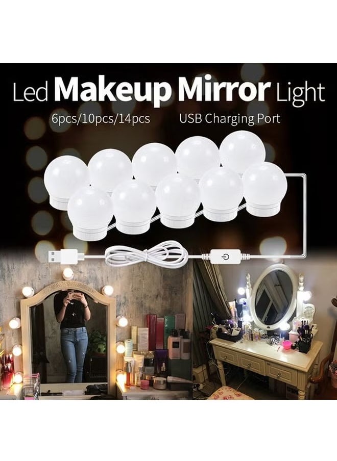 TIGER LED Vanity Mirror Lights Kit for Makeup and Grooming – 10 LED Bulbs, Adjustable Brightness, USB Powered, Stick-On Installation, Soft Natural White Light, Ideal for Dressing Table, Bathroom, Beauty Room, Portable Mirror Lighting Solution  - Image 1