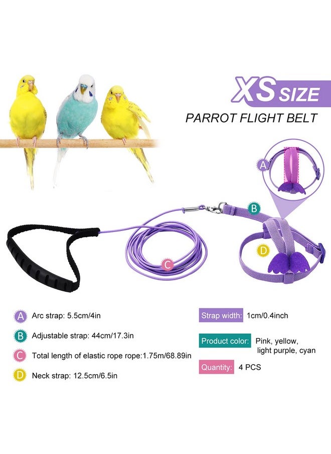 Shappy 4 Pieces Pet Parrot Bird Harness Leash Adjustable Bird Flying Harness Traction Rope with Cute Wing for Parrots Pigeons Budgerigar Lovebird Outdoor Training Toy (Pink, Yellow, Light Purple, Cyan,S)  - Image 2