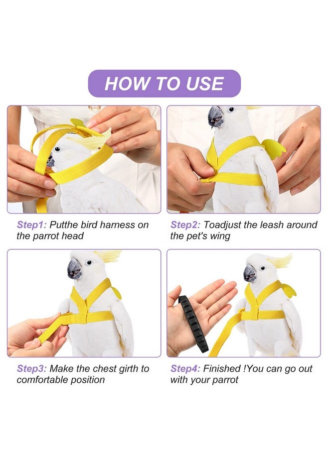 Shappy 4 Pieces Pet Parrot Bird Harness Leash Adjustable Bird Flying Harness Traction Rope with Cute Wing for Parrots Pigeons Budgerigar Lovebird Outdoor Training Toy (Pink, Yellow, Light Purple, Cyan,S)  - Image 5
