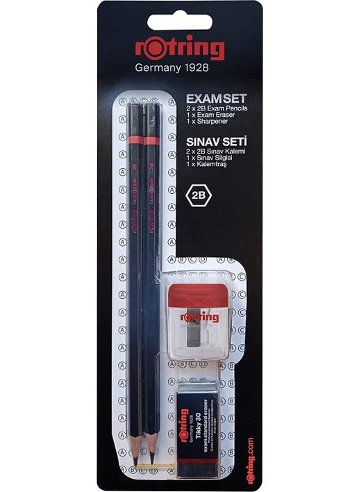 Rotring RO-2090068WK Exam Set - Exam Pencil, Eraser, Sharpener, Black  - Image 1