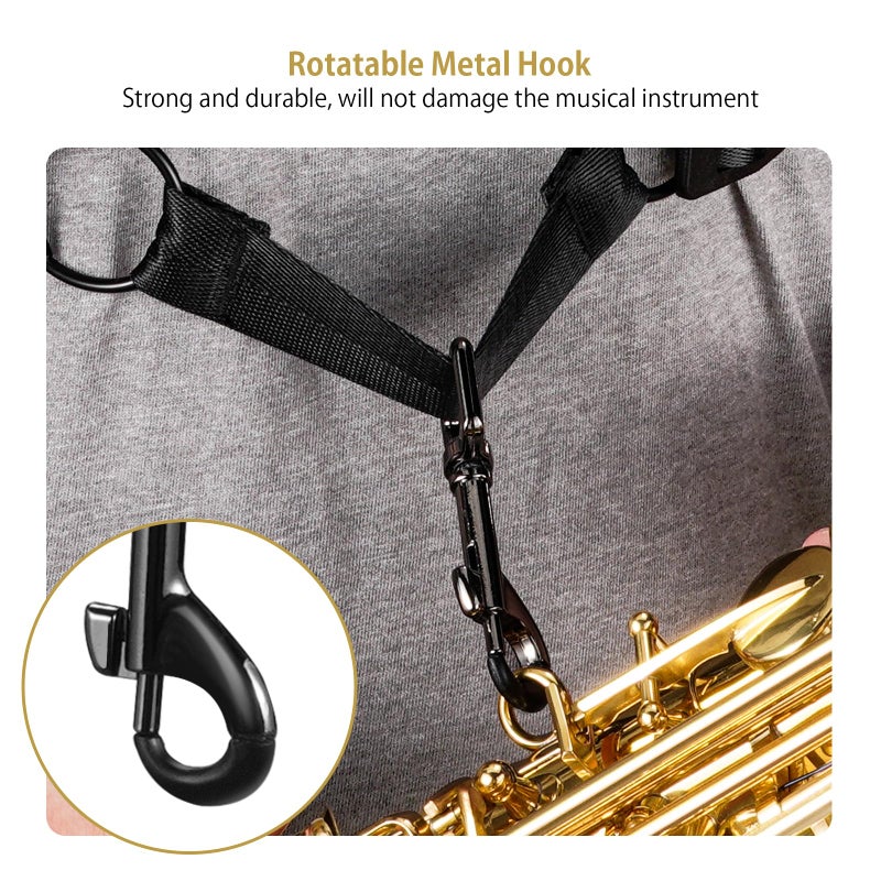 POGOLAB Saxophone Harness, Double Shoulder Adjustable Sax Strap with Soft Leather Padded, Widened & Thickened Design, Good Comfort, Reduce Neck Stress, for Alto/Tenor/Baritone/Soprano Saxophone - Image 5