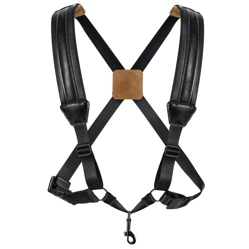 POGOLAB Saxophone Harness, Double Shoulder Adjustable Sax Strap with Soft Leather Padded, Widened & Thickened Design, Good Comfort, Reduce Neck Stress, for Alto/Tenor/Baritone/Soprano Saxophone - Image 1