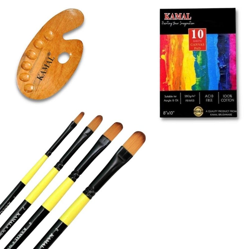 KAMAL Neon Series Set of 4 Filbert Brushes with Cotton Canvas PAD Medium Grain 8 X 10 Inch Set of 1 - Image 1
