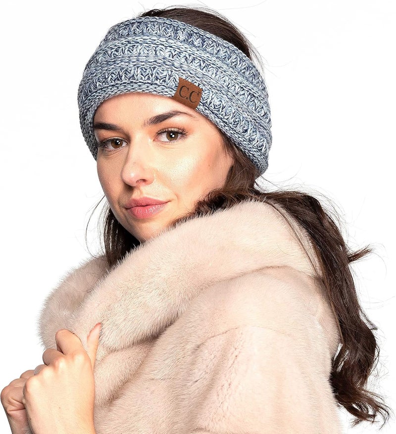 Cc Winter Fuzzy Fleece Lined Thick Knitted Diagonal Stripes Criss-Cross Pattern Headband Headwrap (HW-2060) - Image 4