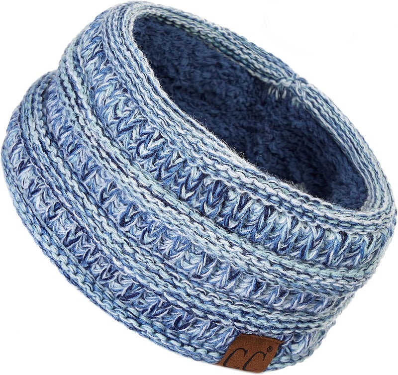 Cc Winter Fuzzy Fleece Lined Thick Knitted Diagonal Stripes Criss-Cross Pattern Headband Headwrap (HW-2060) - Image 1