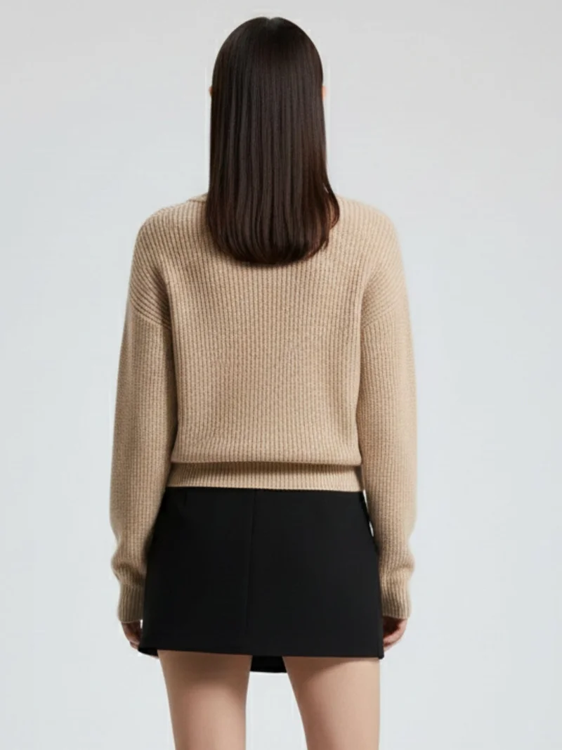 OUTZIDR Taupe Full Sleeve V Neck Sweater