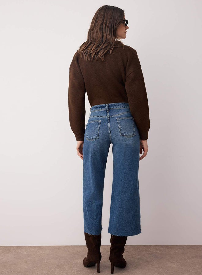 trendyol Blue Regular Waist Cut Culotte Jeans - Image 4
