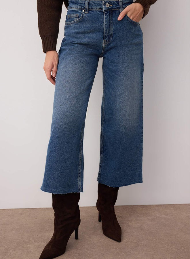 trendyol Blue Regular Waist Cut Culotte Jeans - Image 3