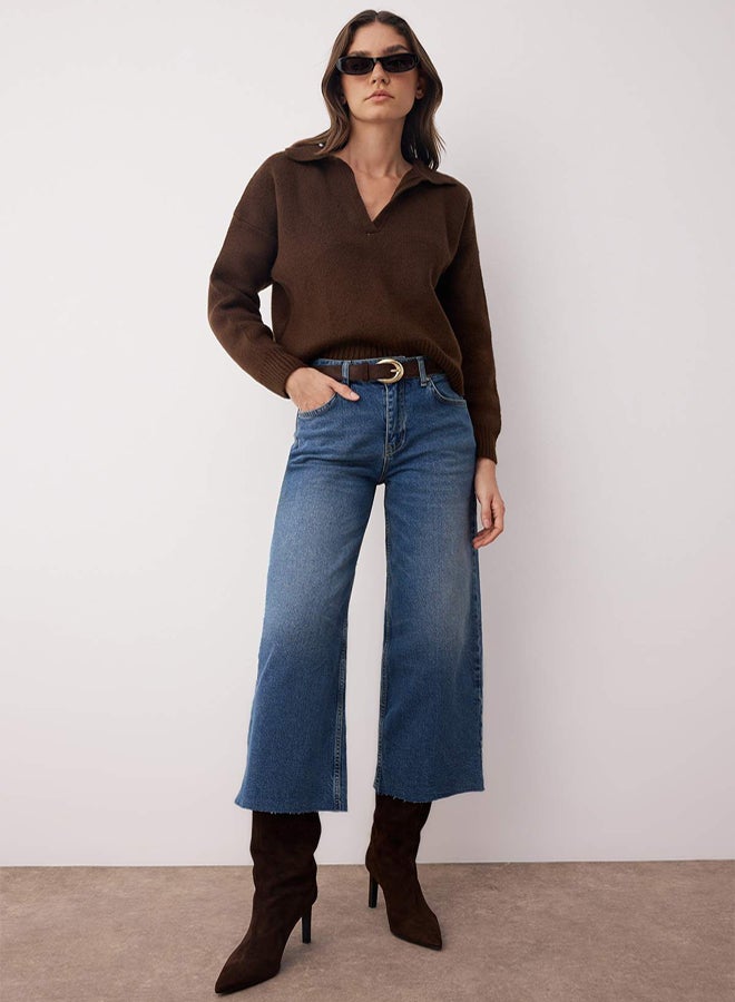 trendyol Blue Regular Waist Cut Culotte Jeans - Image 1