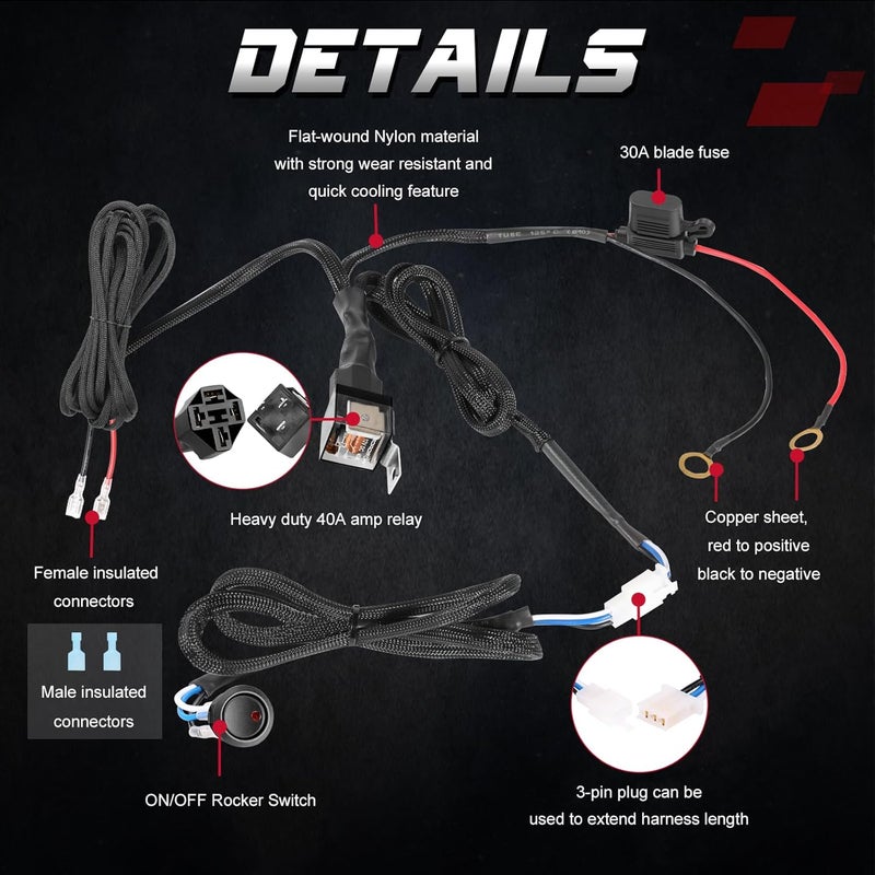 OFFROADTOWN Heavy Duty 1 Lead Wiring Harness Kit for LED Work Light Bar - Image 3