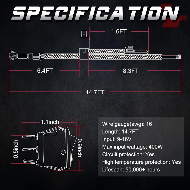 OFFROADTOWN Heavy Duty 1 Lead Wiring Harness Kit for LED Work Light Bar - Image 2