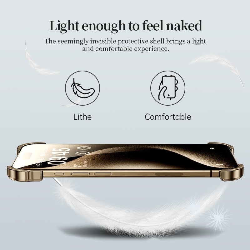 HuHa Protective Cover For iPhone 16 Frameless Metal Corner Pad Phone Case with Lens Film(Black) - Image 5