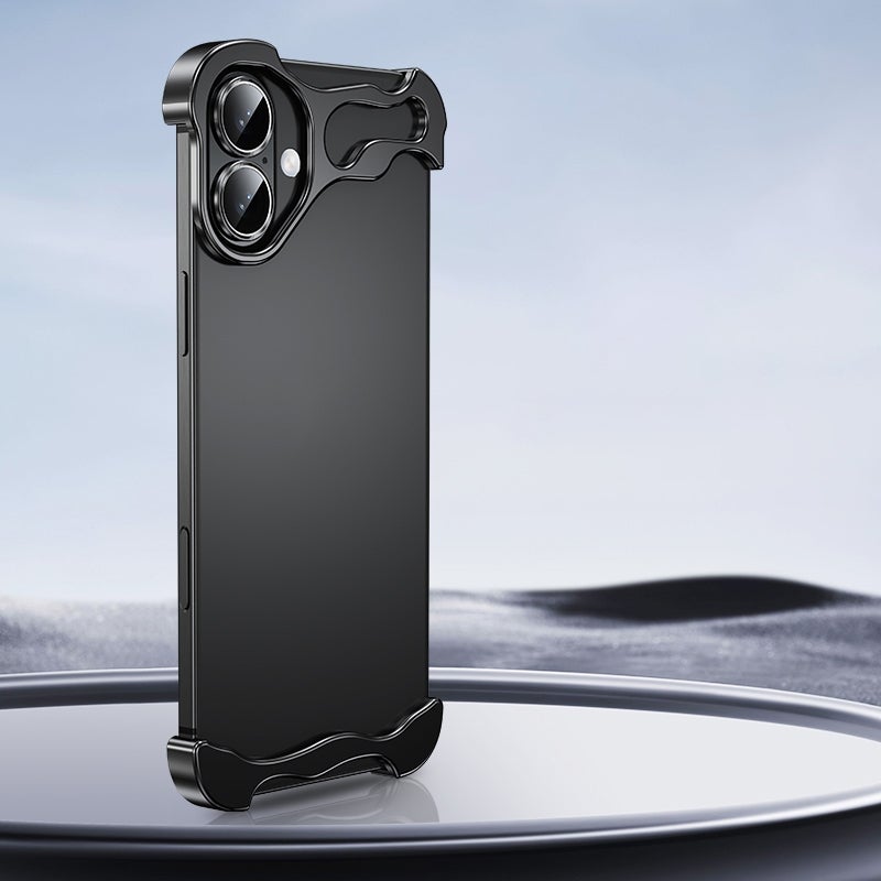 HuHa Protective Cover For iPhone 16 Frameless Metal Corner Pad Phone Case with Lens Film(Black) - Image 1