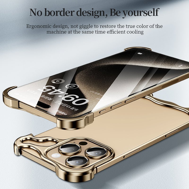HuHa Protective Cover For iPhone 16 Frameless Metal Corner Pad Phone Case with Lens Film(Black) - Image 3
