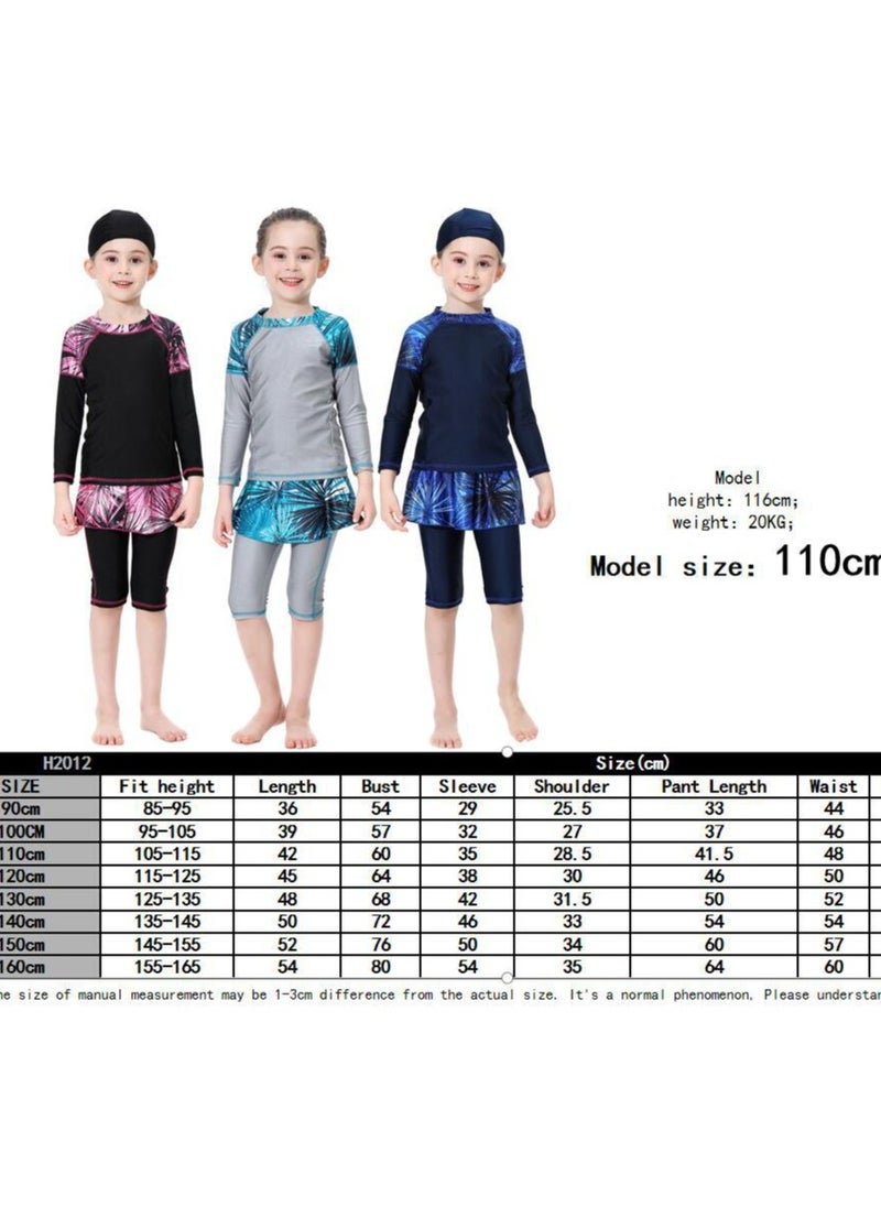 Loquat - 3-Piece Girls Fast Dry Round Neck Split Muslim Conservative Islamic Swimsuit Swimwear With Cap Set Blue - Image 1