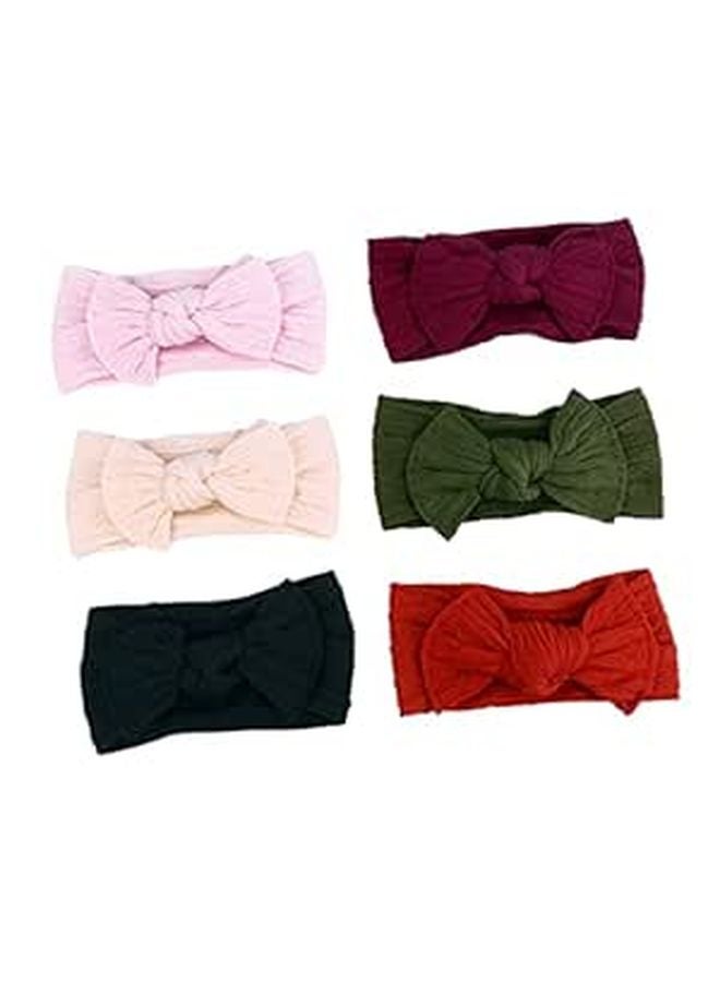 Newborn Baby Headbands with Vintage Bow and Rabbit Ears 6Pcs Mixed Colors Elastic Nylon - Image 1