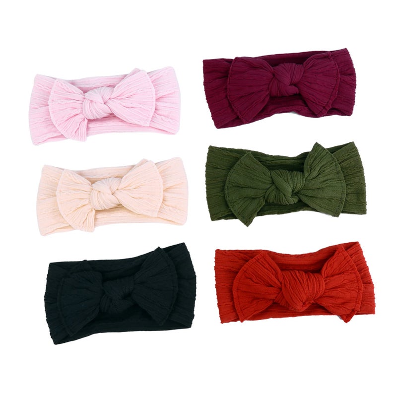 Newborn Baby Headbands with Vintage Bow and Rabbit Ears 6Pcs Mixed Colors Elastic Nylon - Image 2