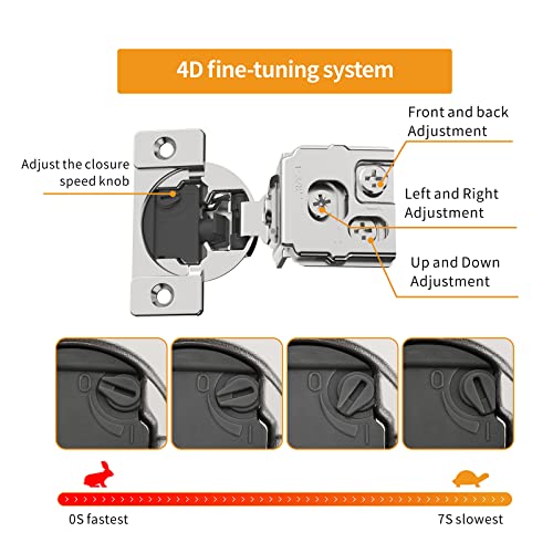 Chibery 30 Pack 138 Overlay 4D Soft Close Concealed Hinges for Face Frame Door Adjustable Closing Speed Smooth Slow Self Close Hinges Satin Nickel 105 Open Angle Stainless Steel Cabinet Hinges - Image 3