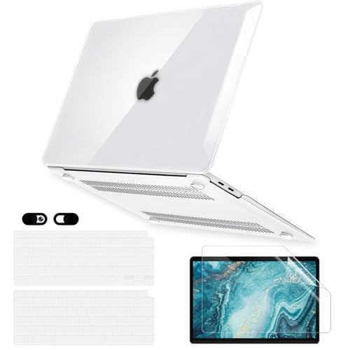 iDonzon Case for MacBook Air 13 inch M1 A2337 A2179 A1932 2022 2021-2018 Release with Touch ID Retina Display, 6 in 1 Plastic Hard Shell&Keyboard Cover&Screen Protector&Webcam Cover, Transparent - Image 1