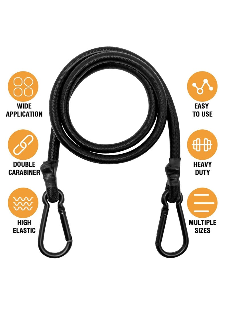 Loquat 3PCS Bungee Cords with Carabiner with Carabiner Clip Outdoor，Black Extra Strong Elastic Rope with Carabiner Hooks for Camping, Car, Bike，Tent - Image 2