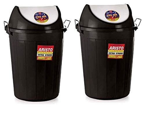 ARISTO Swing Lid Garbage Waste Dustbin 32 LTR Black Pack of 2 - Image 1