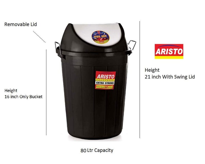 ARISTO Swing Lid Garbage Waste Dustbin 32 LTR Black Pack of 2 - Image 2