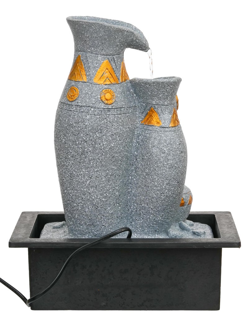 CHRONIKLE Polyresin Grey Designer Table Top Jug Style Indoor 3 Steps Home Decor Water Fountain with Yellow LED Light & Water Flow Controller Pump (Size: 40 x 25 x 25CM | Weight: 2095grm) - Image 5
