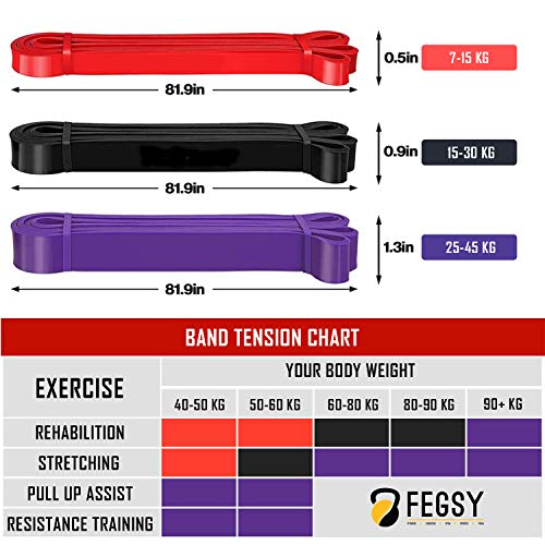 FEGSY Resistance Band for Exercise, Workout, and Stretching for Men and Women Pull up Bands with Door Anchor, Workout Guide, and Carrying Bag (Purple (35-85 LBS, Heavy)) - Image 3
