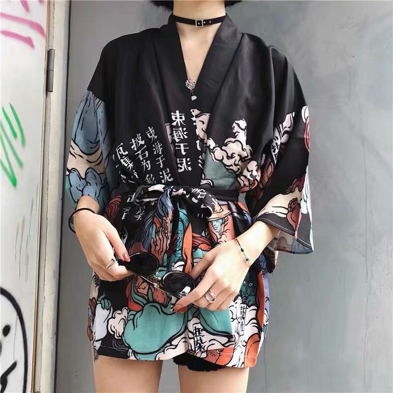 Trendy Korean Summer Mens Open Cardigan with Dragon Print 06 North Luohei 