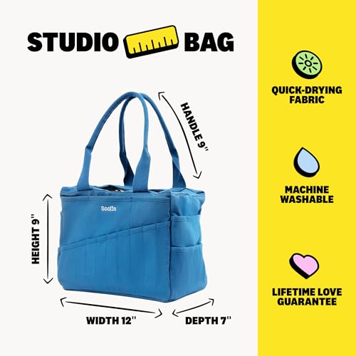 Soolla Studio Bag: Art Supply Storage & Pottery Tool Bag, Washable Craft Tote, Knitting Yarn Organizer, Crochet Projects, 30 Pockets, 20+ Canvas Colors, Gift for Artists (Blueberry Bliss) - Image 3