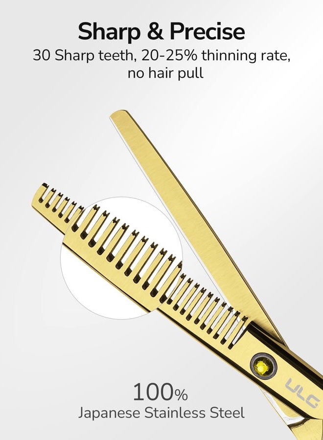 ULG Hair Thinning Scissors Cutting Teeth Shears Professional Barber ULG Hairdressing Texturizing Salon Razor Edge Scissor Japanese Stainless Steel with Detachable Finger Ring 6.5 inch, Gold - Image 5