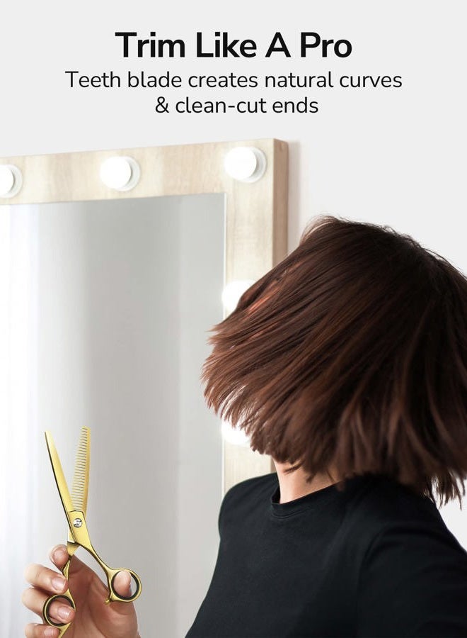 ULG Hair Thinning Scissors Cutting Teeth Shears Professional Barber ULG Hairdressing Texturizing Salon Razor Edge Scissor Japanese Stainless Steel with Detachable Finger Ring 6.5 inch, Gold - Image 2