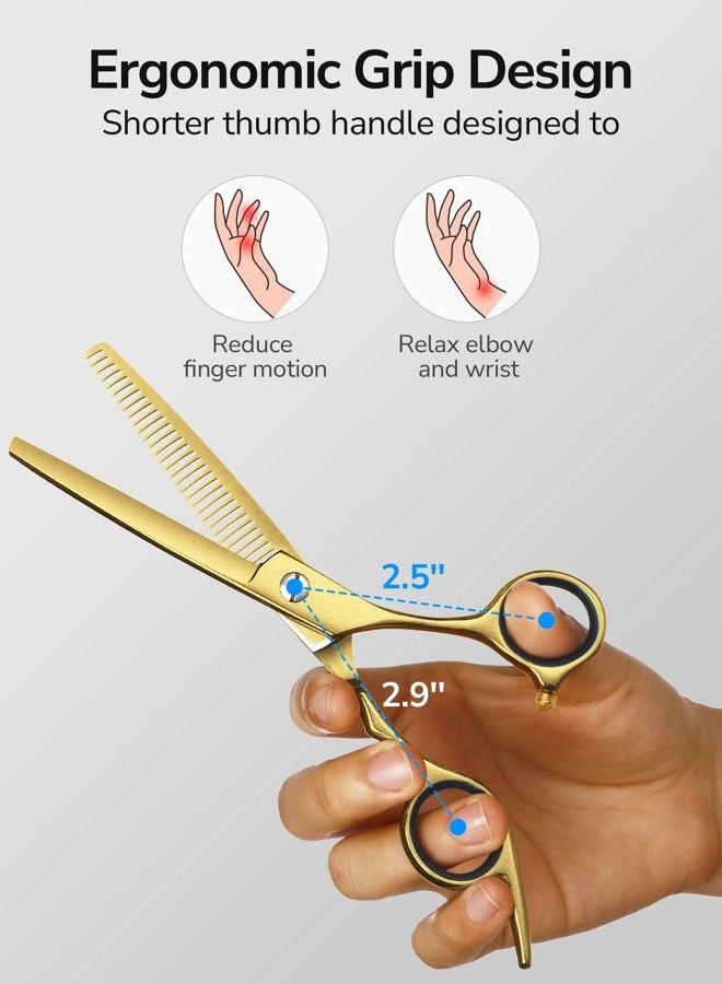 ULG Hair Thinning Scissors Cutting Teeth Shears Professional Barber ULG Hairdressing Texturizing Salon Razor Edge Scissor Japanese Stainless Steel with Detachable Finger Ring 6.5 inch, Gold - Image 3