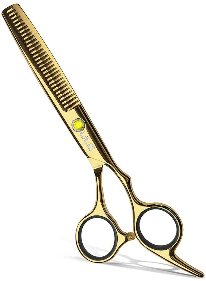 ULG Hair Thinning Scissors Cutting Teeth Shears Professional Barber ULG Hairdressing Texturizing Salon Razor Edge Scissor Japanese Stainless Steel with Detachable Finger Ring 6.5 inch, Gold - Image 1
