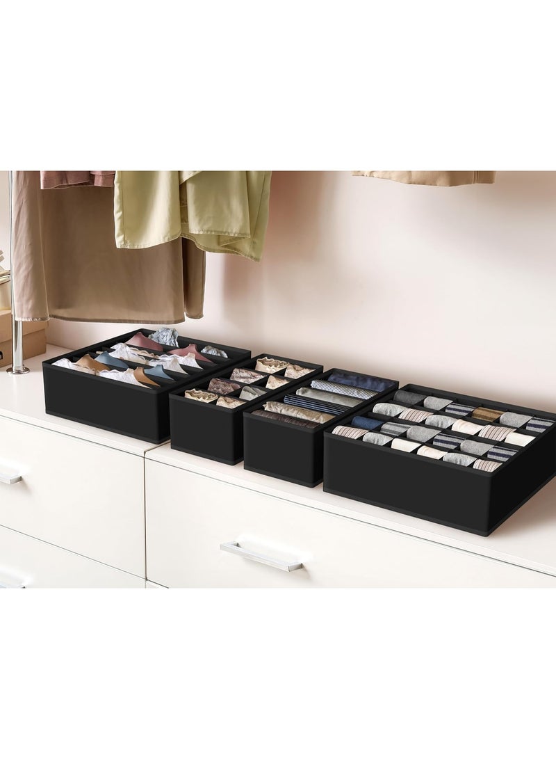 KITCHENOO Clothes drawer organizer, 4 pack nursery closet organizer boxes, closet organizer and storage dividers for clothes, baby clothes, underwear and socks (black) - Image 5