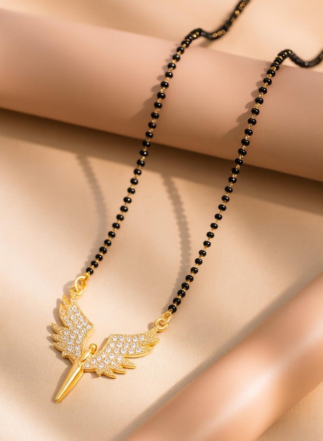 SHANKHRAJ MALL Gold Plated Angel Wings Mangalsutra Pendant for Women | Black Bead Chain with Blue & Black Stone Work (CN4) - Image 2