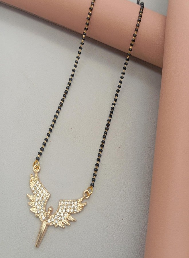 SHANKHRAJ MALL Gold Plated Angel Wings Mangalsutra Pendant for Women | Black Bead Chain with Blue & Black Stone Work (CN4) - Image 4
