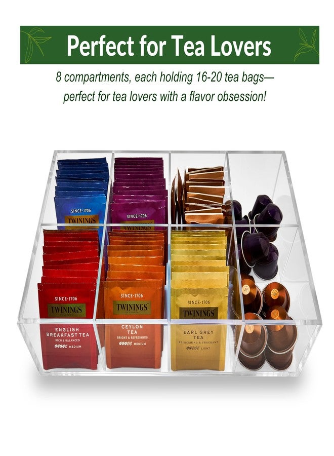 Meicloud Acrylic Tea Bag Organizer - Clear Tea Storage Box, K Cup Coffee Pods Holder with 8 Compartments, Tea Station Organizer for Countertop, Modern Tea Display Stand - Image 5
