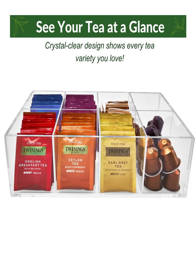 Meicloud Acrylic Tea Bag Organizer - Clear Tea Storage Box, K Cup Coffee Pods Holder with 8 Compartments, Tea Station Organizer for Countertop, Modern Tea Display Stand - Image 4