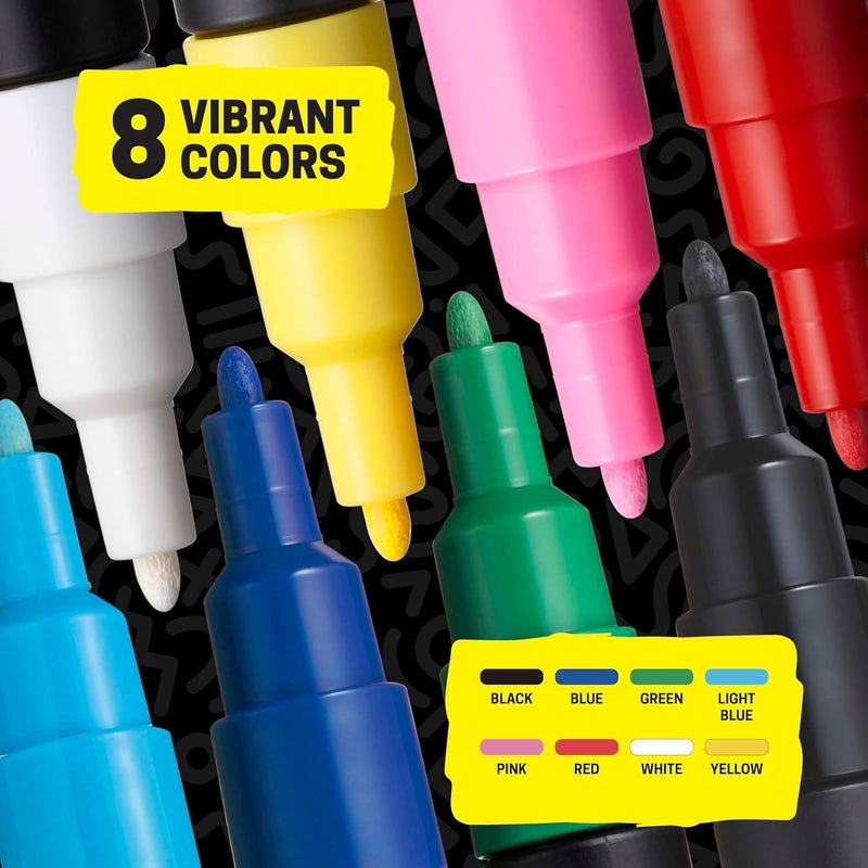 Posca Full Set of 8 Acrylic Paint Markers With Reversible Fine Point Tips for Rock Painting, Fabric, Glass, Metal, and Graffiti - Image 5
