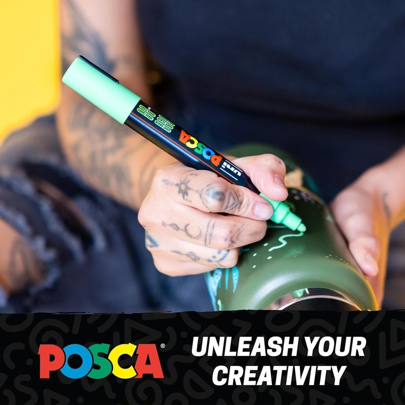 Posca Full Set of 8 Acrylic Paint Markers With Reversible Fine Point Tips for Rock Painting, Fabric, Glass, Metal, and Graffiti - Image 4