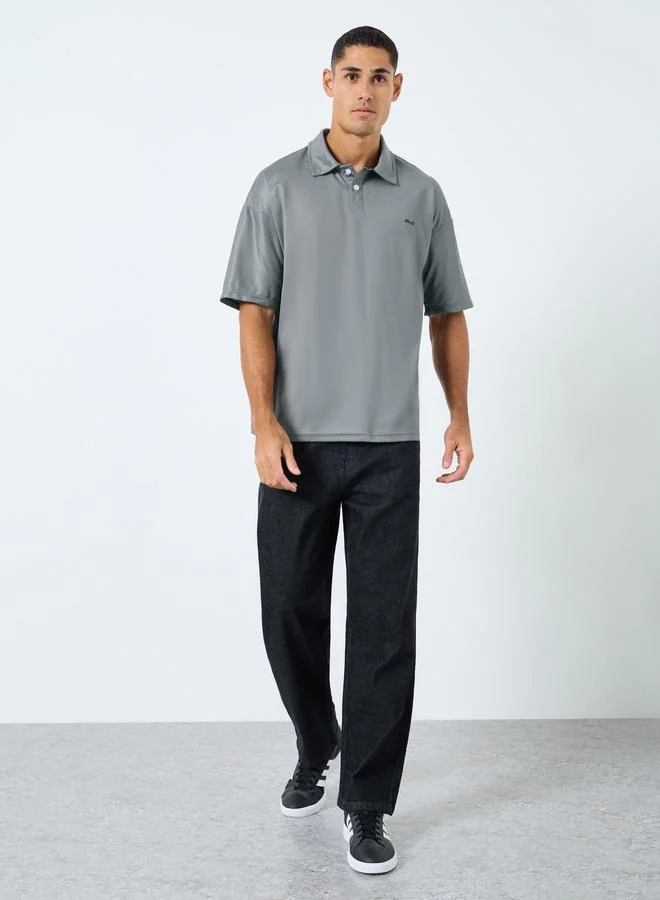 Styli Styli Men Grey Oversized Polo with Button