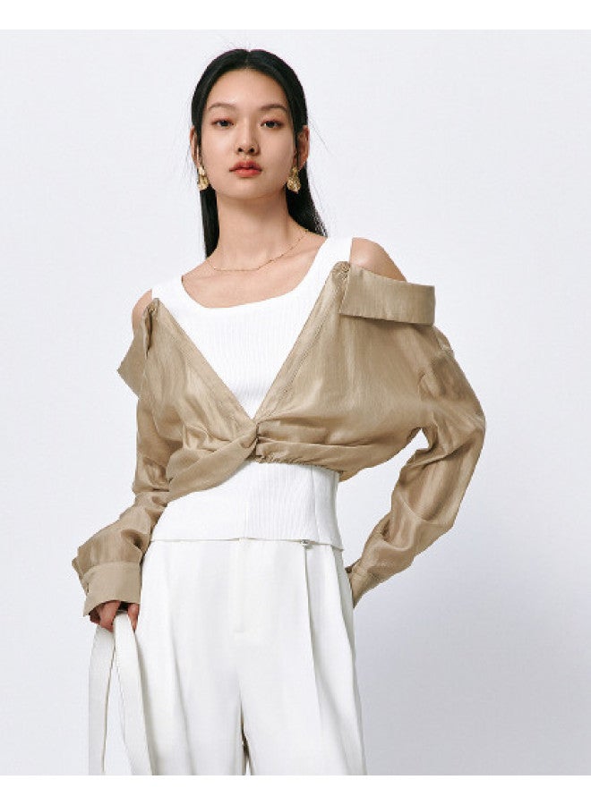 Waxbird Summer Temperament Chiffon Shirt Dropped Shoulder Sleeve Women's Shirt - Image 1