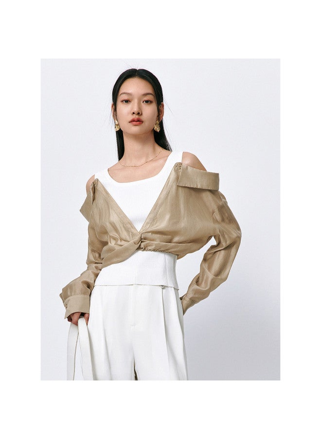 Waxbird Summer Temperament Chiffon Shirt Dropped Shoulder Sleeve Women's Shirt - Image 2