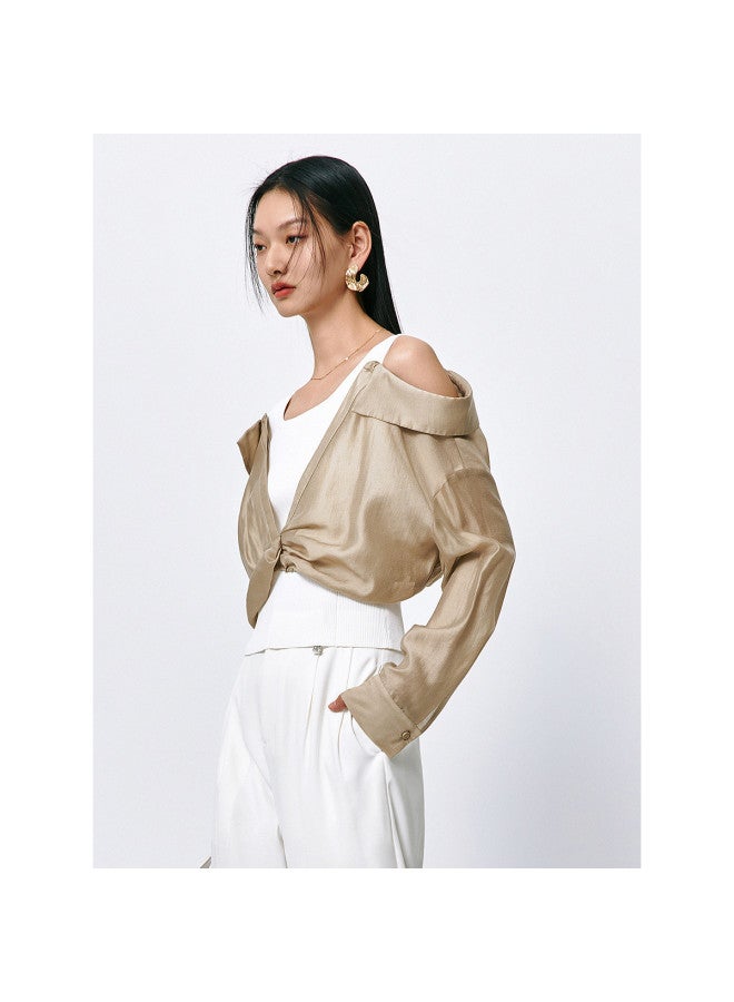 Waxbird Summer Temperament Chiffon Shirt Dropped Shoulder Sleeve Women's Shirt - Image 3