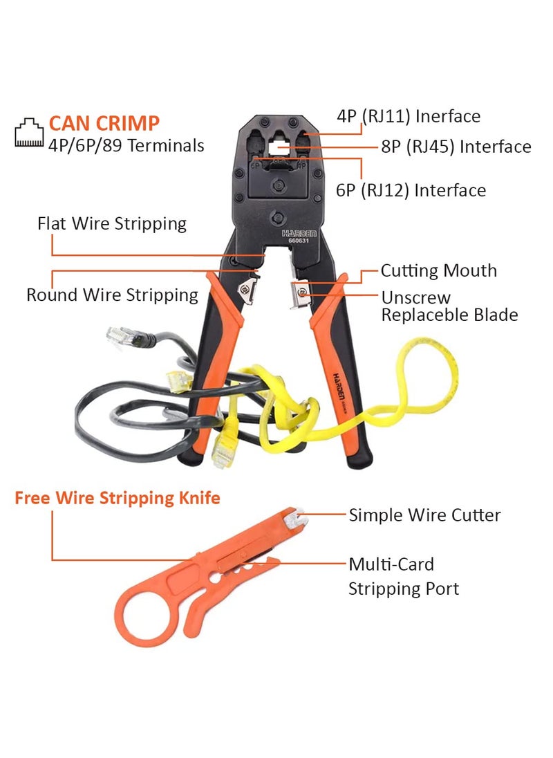 Harden Harden 190mm Professional Multifunctional Modular Plug Crimping Tool 4P6P8P RJ11RJ12RJ45 For Lan Network and Telephone Cable 660631  - Image 4